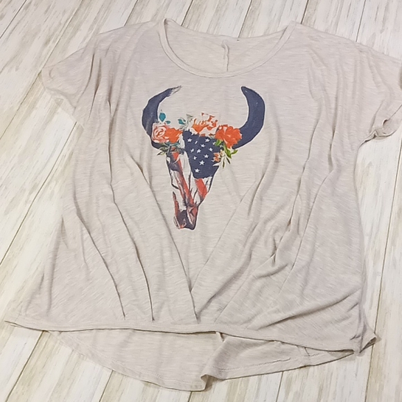 Moa Moa RN99217 Patriotic Cow Skull Tshirt Size M-L - Picture 6 of 15